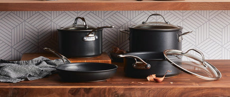 The Anolon X Hybrid Non-Stick & Stainless Steel Cookware Range displayed in a kitchen