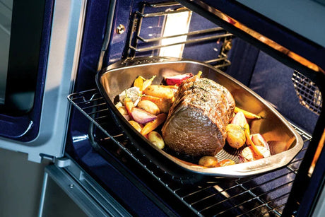 Easter roast lamb in a roasting tray