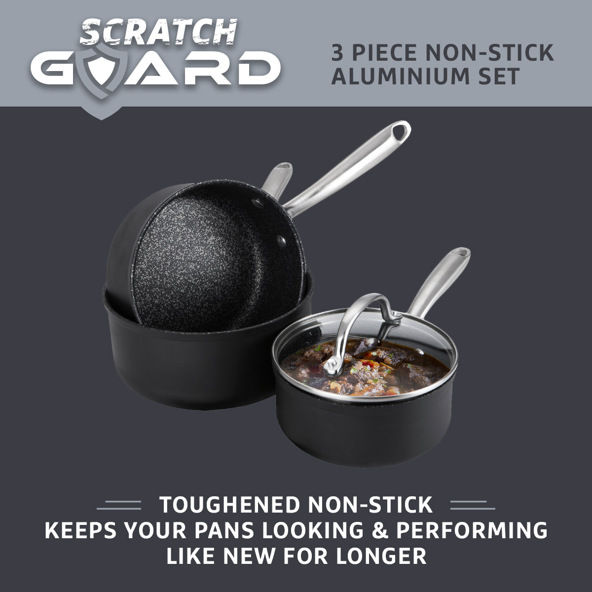 Prestige Scratch Guard: Non-Stick Saucepan Set - 3 Piece