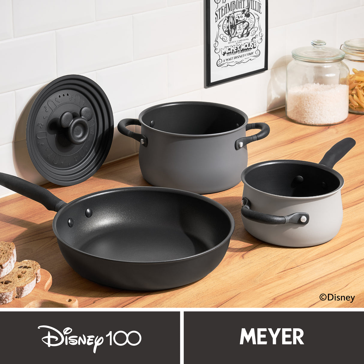 Meyer Disney Stackable 4 Piece Non Stick Pan Set - Disney 100 Steamboat Willie Limited Edition