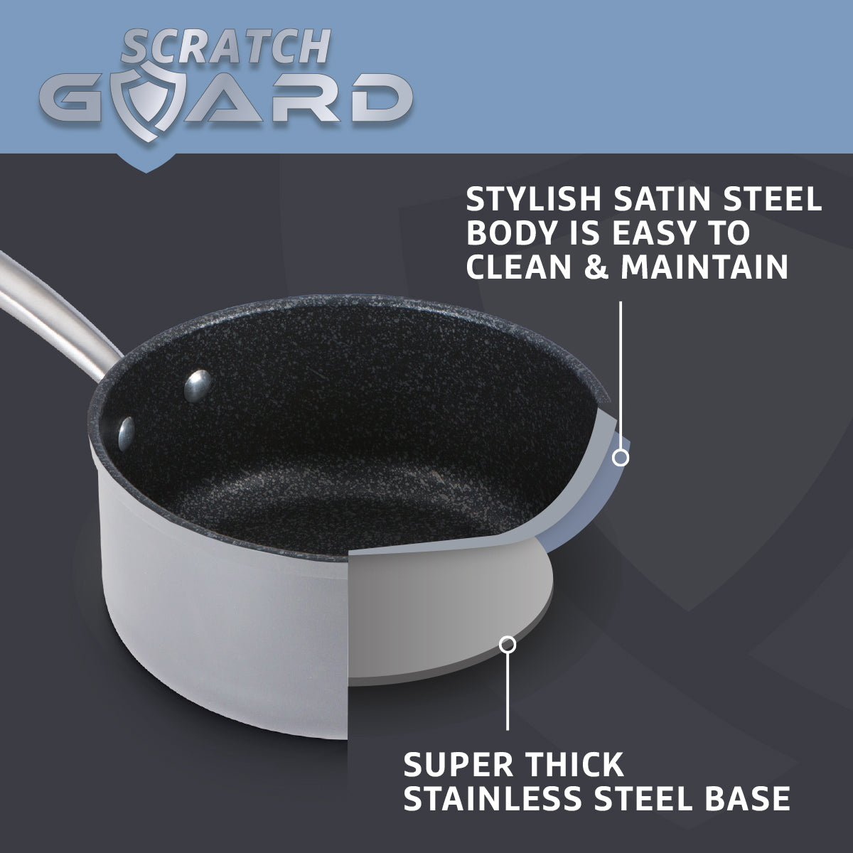 Prestige Scratch Guard: Non-Stick Stainless Steel Saucepan & Lid Set - 3 Piece