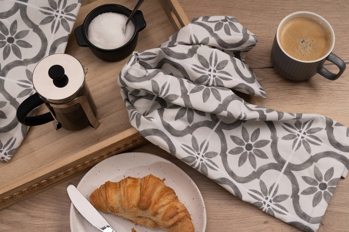 Cuisinart Fouta Tea Towels, 2 Piece Set, Grey Tile
