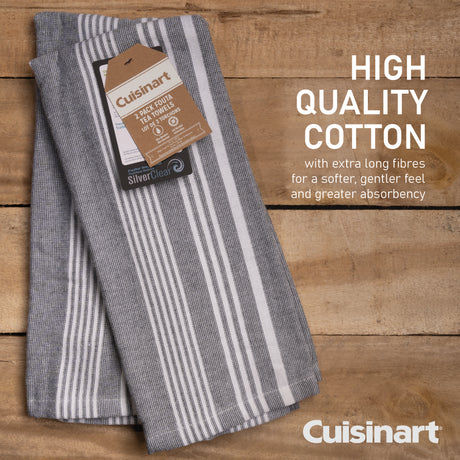 Cuisinart Fouta Tea Towels, 2 Piece Set, Grey Stripes