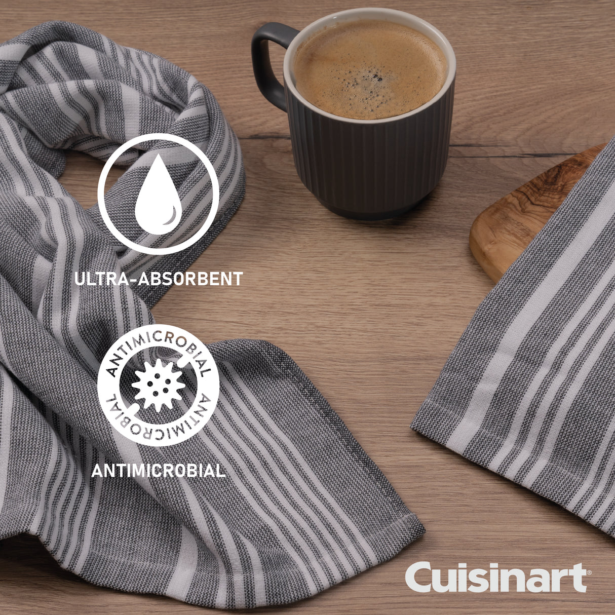 Cuisinart Fouta Tea Towels, 2 Piece Set, Grey Stripes