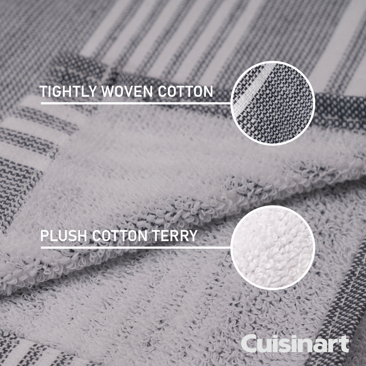 Cuisinart Fouta Tea Towels, 2 Piece Set, Grey Stripes
