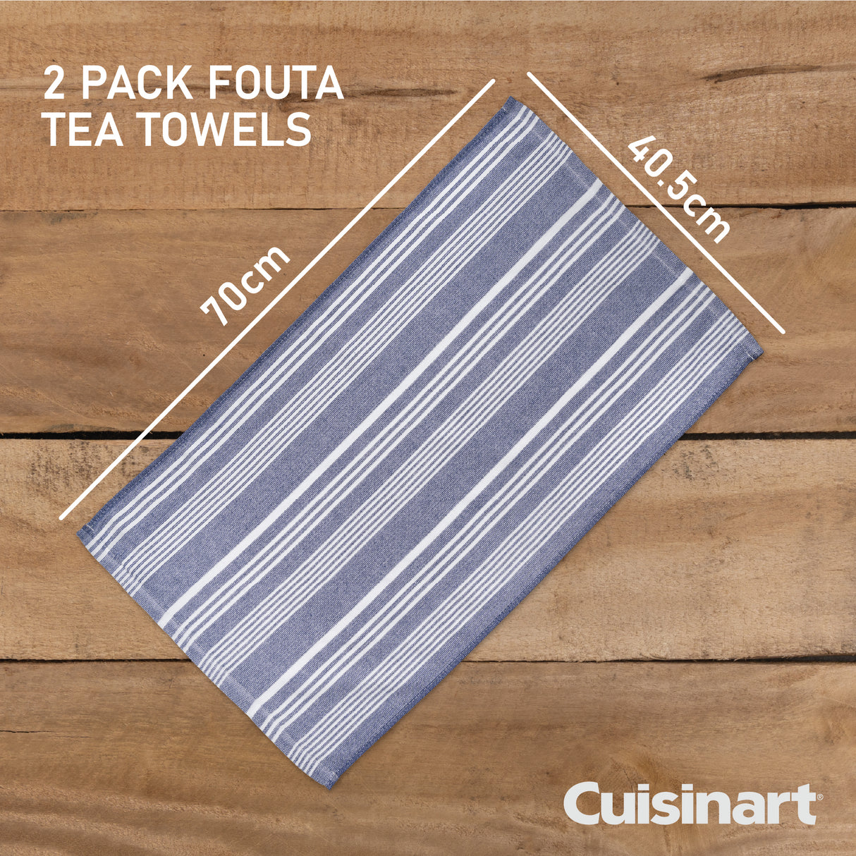 Cuisinart Fouta Tea Towels, 2 Piece Set, Blue Stripes