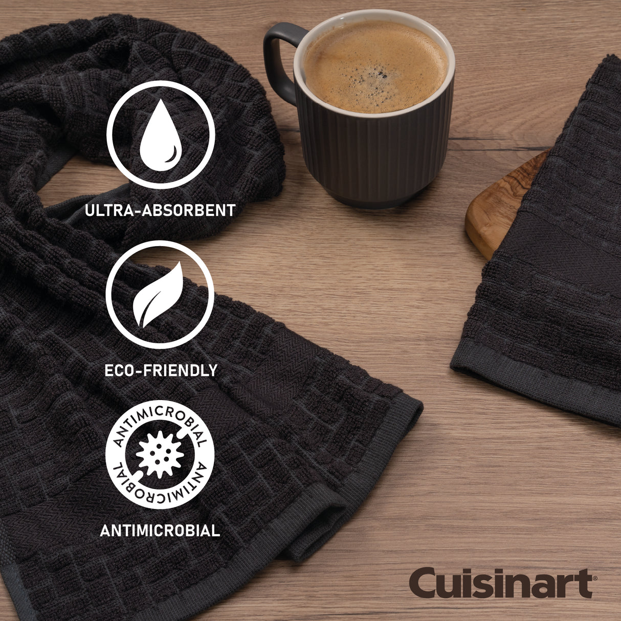 Cuisinart Bamboo Tea Towel, 2 Piece Set, Charcoal