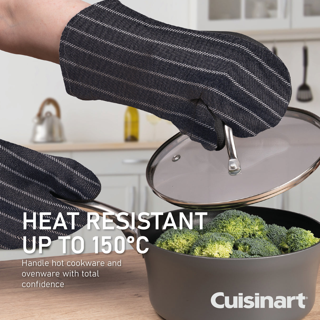 Cuisinart Neoprene Oven Mitt, 2 Piece - Denim Pin Stripe