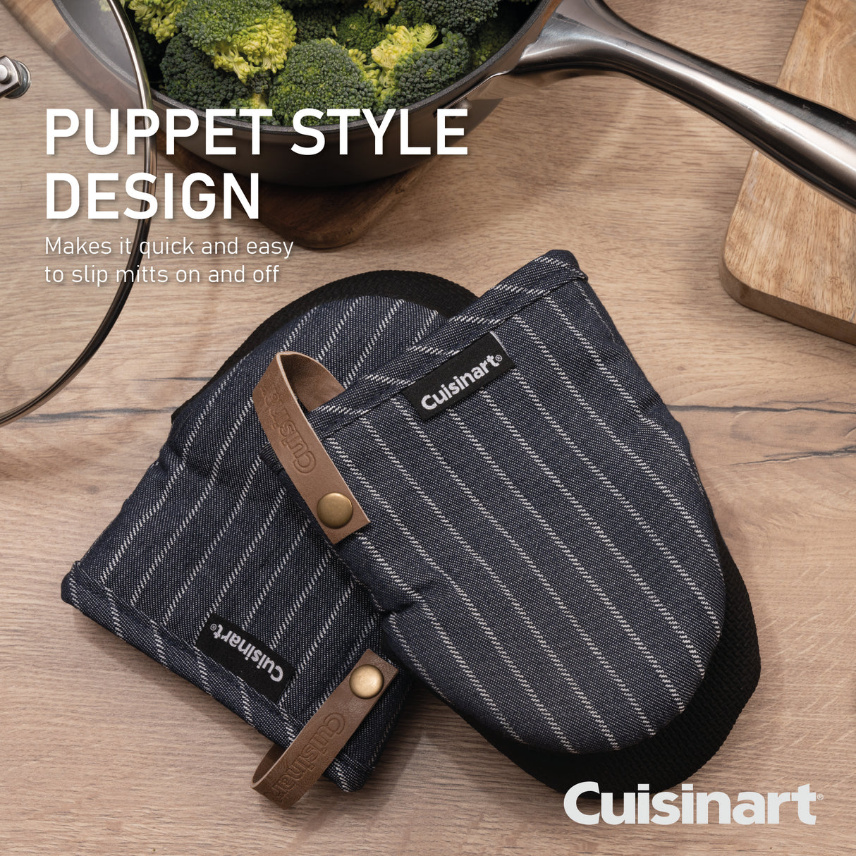 Cuisinart Neoprene Mini Mitt, 2 Piece - Denim Pin Stripe