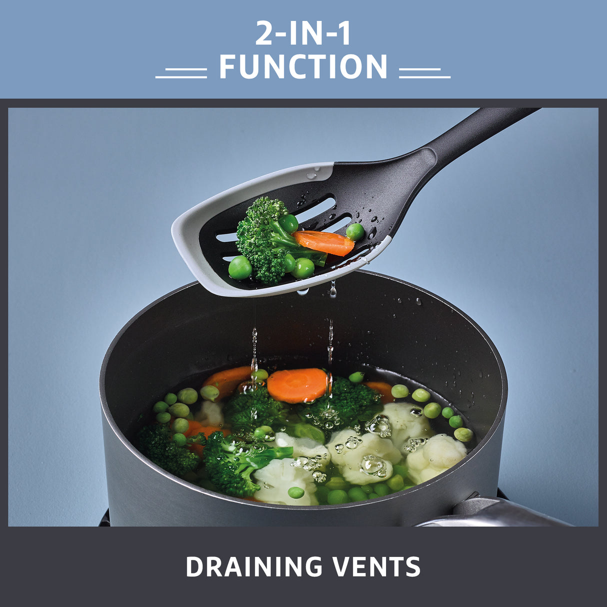 Prestige 2-in-1 Kitchen Utensil - Slotted Spoon with Silicone Edge
