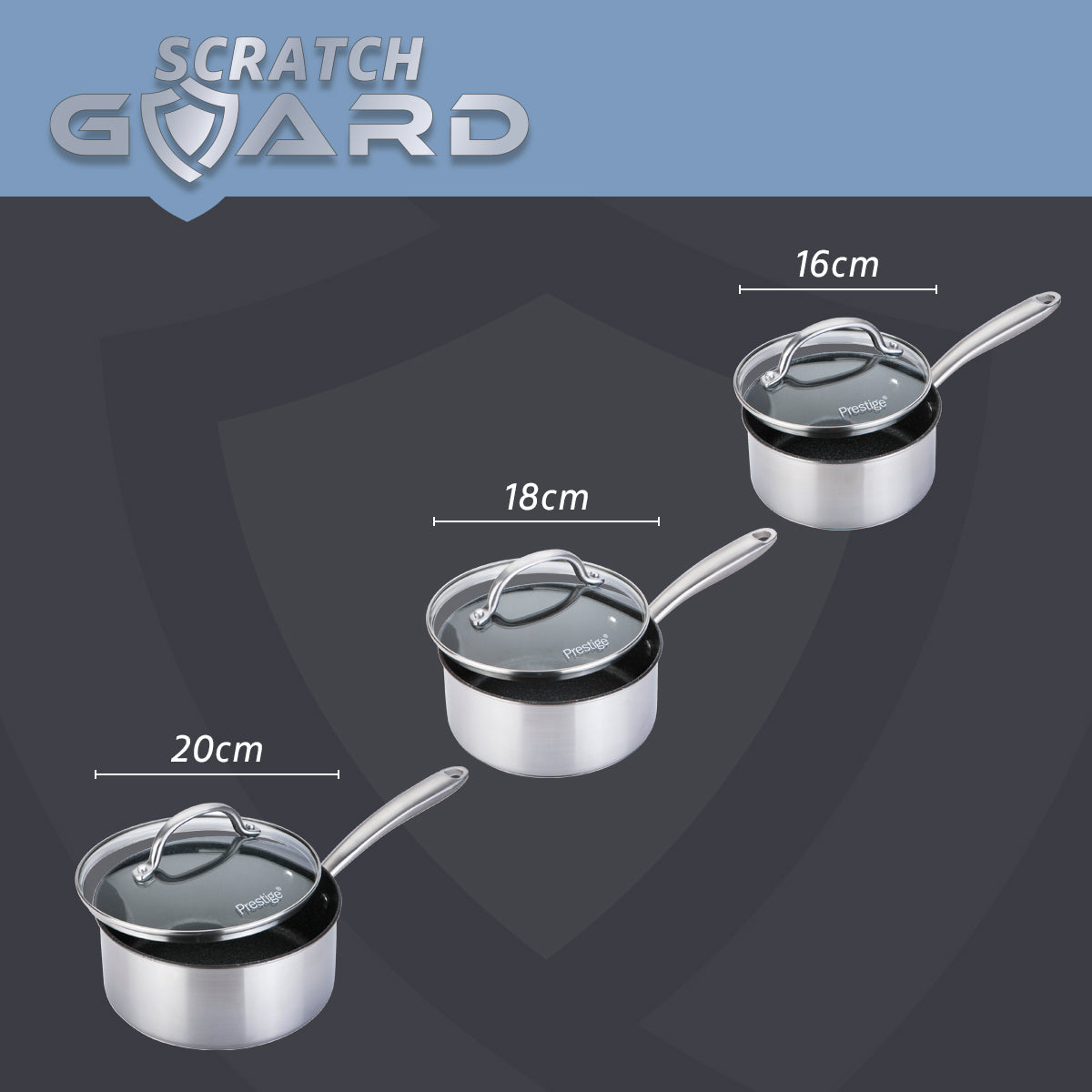 Prestige Scratch Guard: Non-Stick Stainless Steel Saucepan & Lid Set - 3 Piece