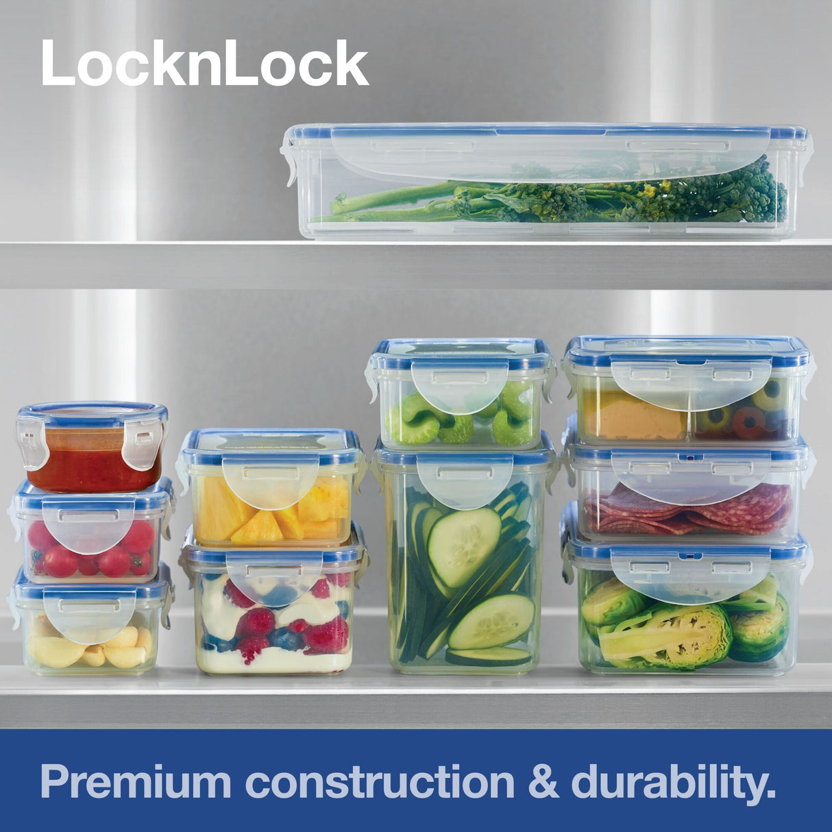 LocknLock Square Food Containers with Lids, 5 x 1.2L