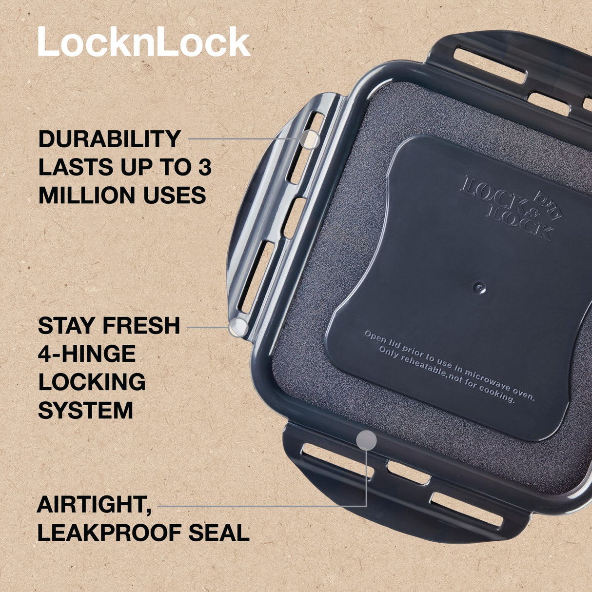 LocknLock Square Eco Food Containers with Lids, 5 x 870ml