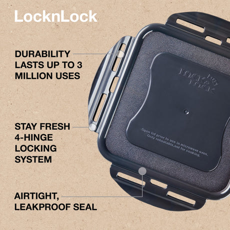 LocknLock Square Eco Food Containers with Lids, 5 x 870ml