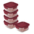 Oven safe glass food storage with red lids