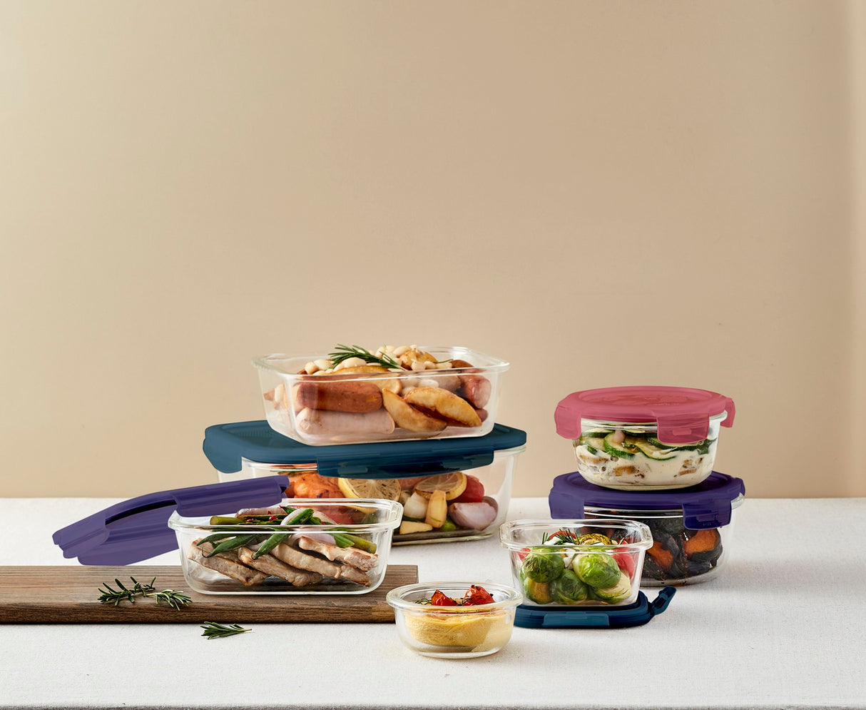 LocknLock Ovenglass Round Food Containers with Lids, 3 x 950ml