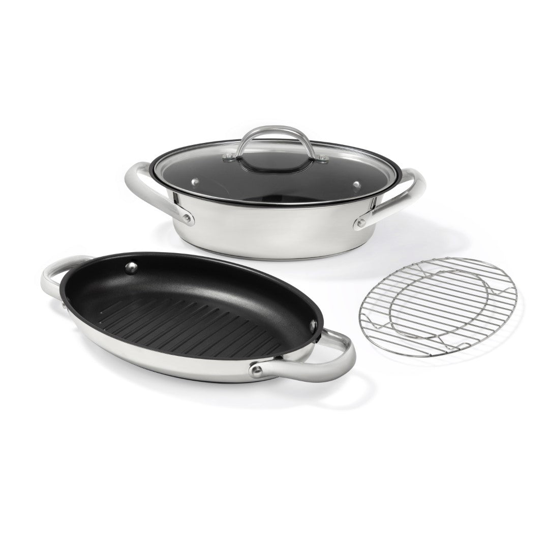 Meyer All in 1 Frying Pan in Black Stainless Steel Round Non Stick Cookware