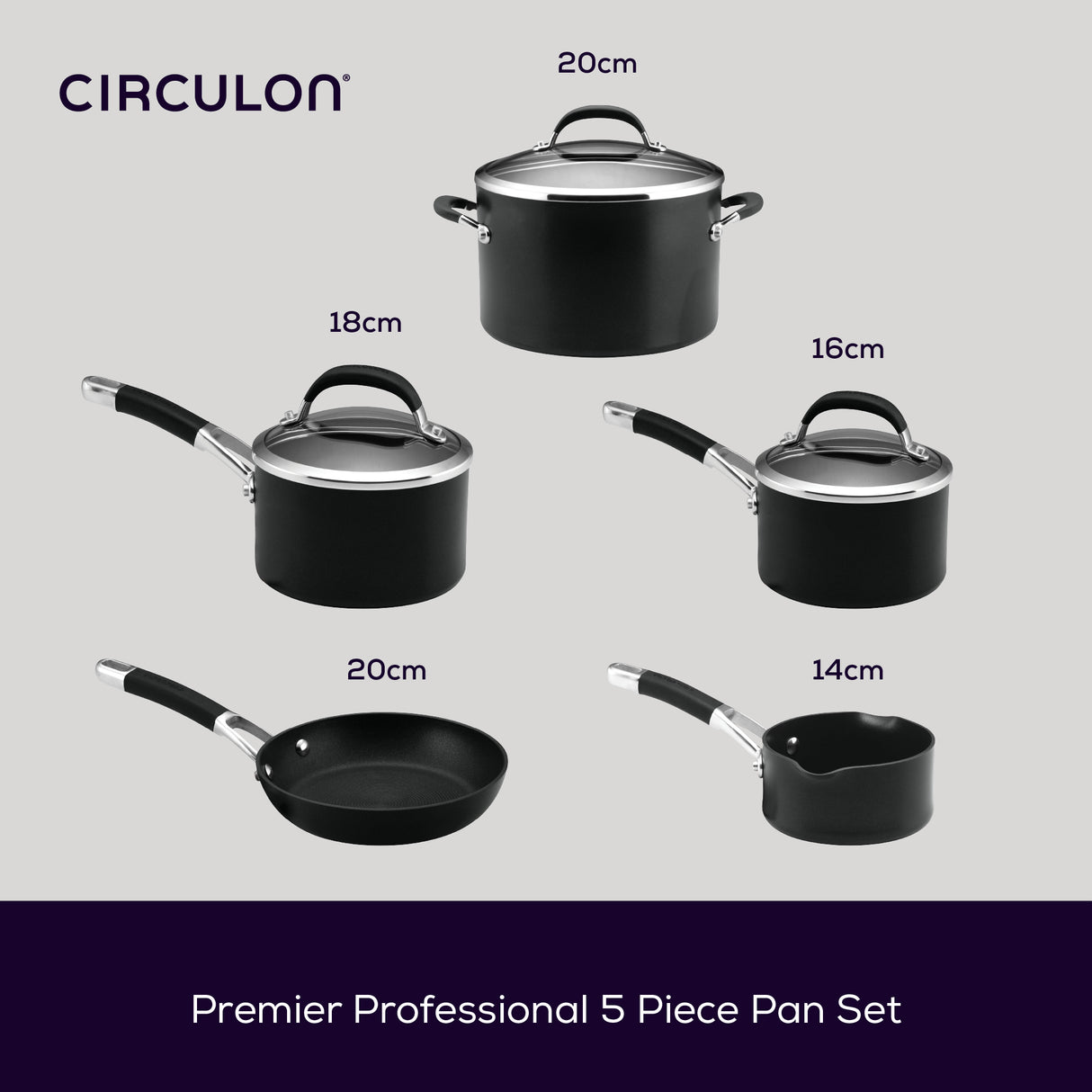 Circulon Premier Professional Pots and Pans Set Non Stick Cookware - Pack of 5