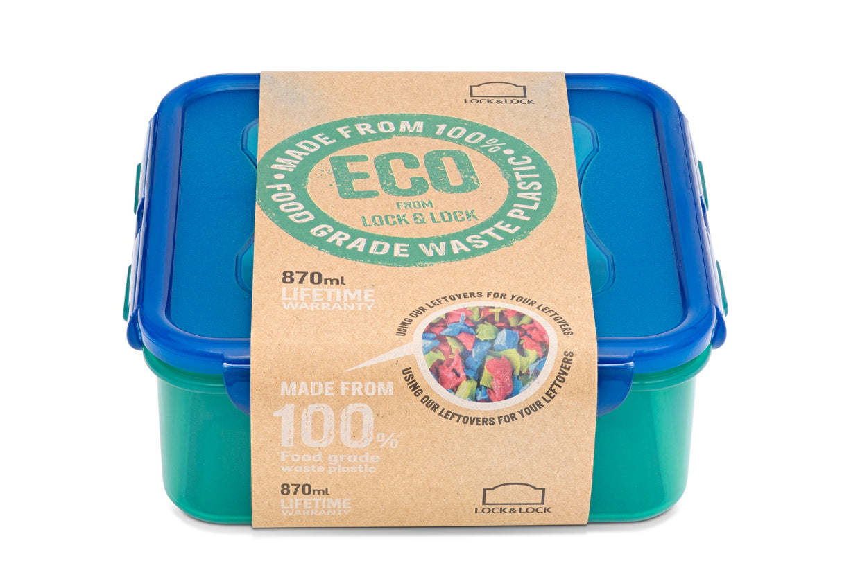 LocknLock Eco Recycled Food Container Reusable Square Lunch Storage Box - 870 ml