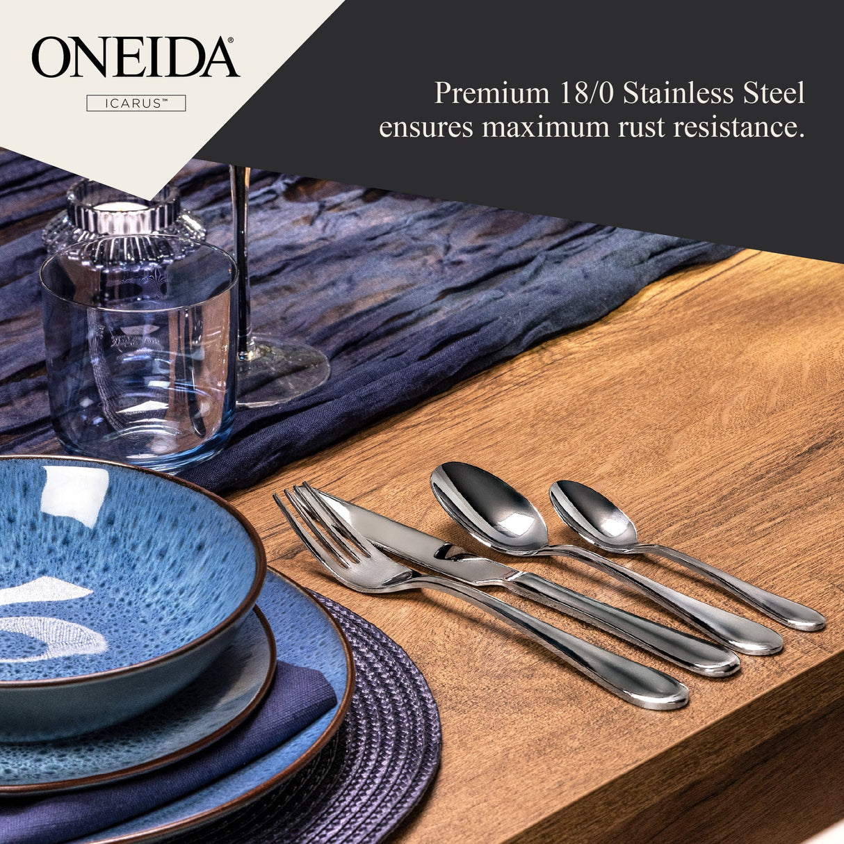 ONEIDA Icarus 24 Pieces Cutlery Set - Stainless Steel - 6 Person Place Setting