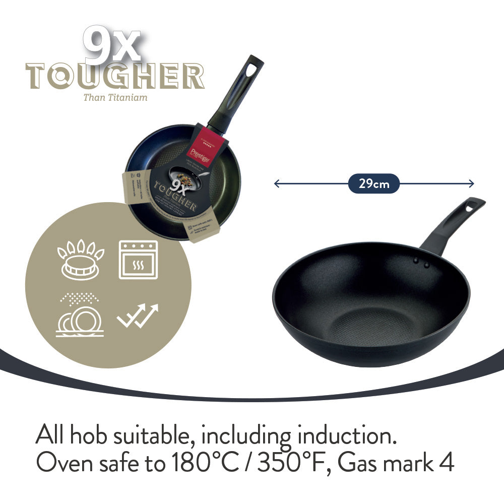 Prestige 9 X Tougher: Non-Stick Stir Fry Wok - 29cm