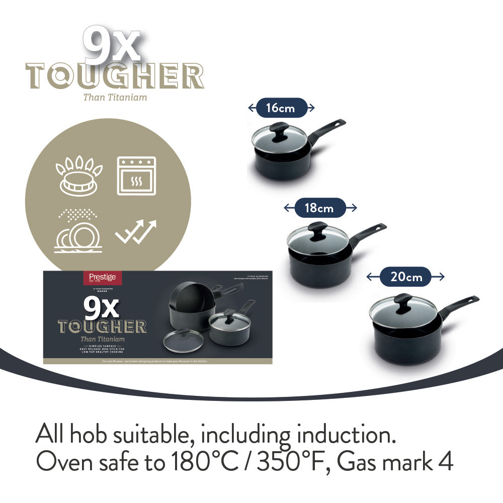 Prestige 9 X Tougher: Non-Stick Saucepan Set - 3 Pieces