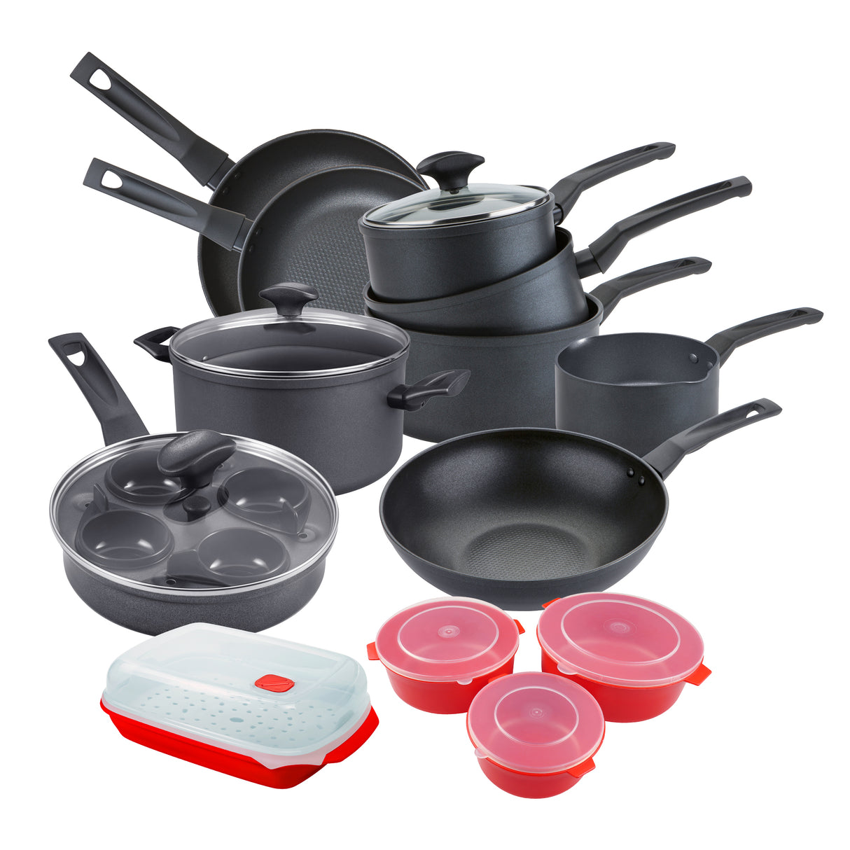 Prestige: Ultimate Non-Stick Kitchen Set: Frying Pans, Saucepans & Lids, Wok & Microwave Containers - 13 Pieces