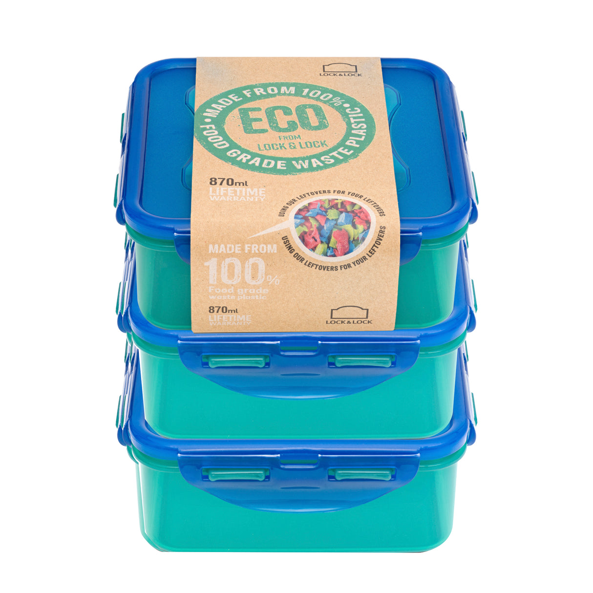LocknLock Eco Recycled Food Container Reusable Square Lunch Storage Box - 870 ml
