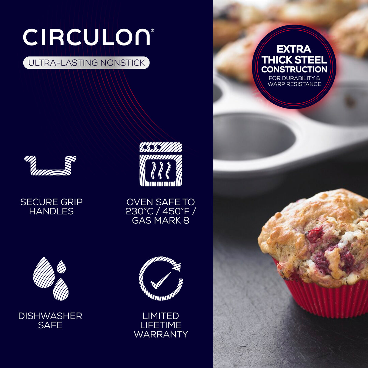 Circulon Momentum 12 Cup Non-Stick Carbon Steel Muffin Tin