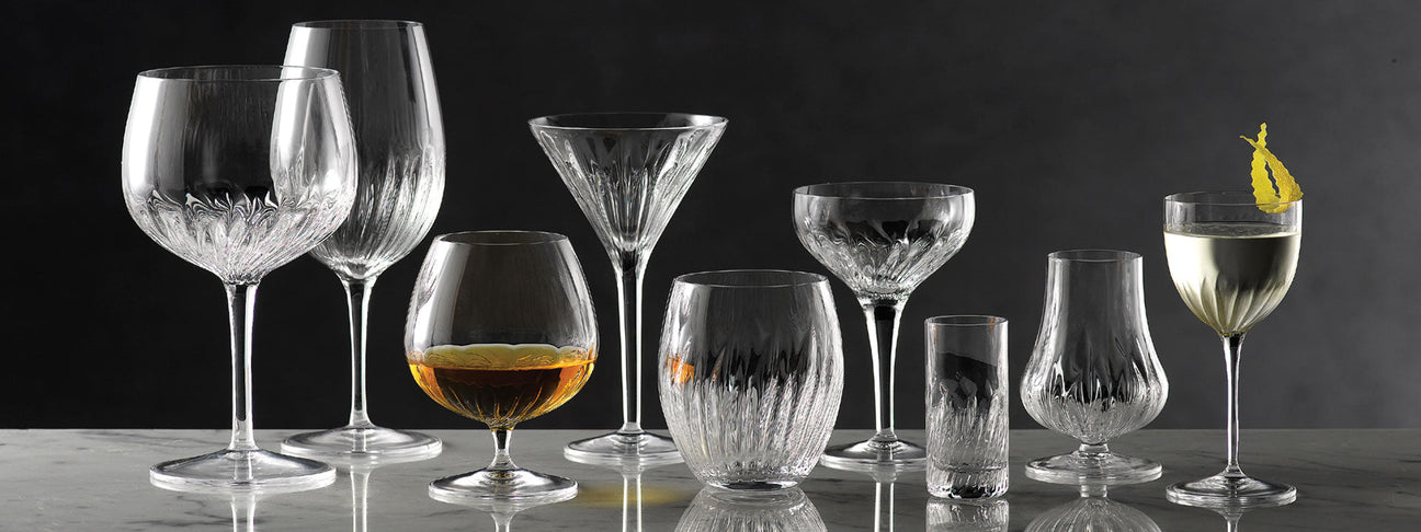 Luigi Bormioli glasses for a range of drinks, including wine glass, cocktail glass and tumbler.