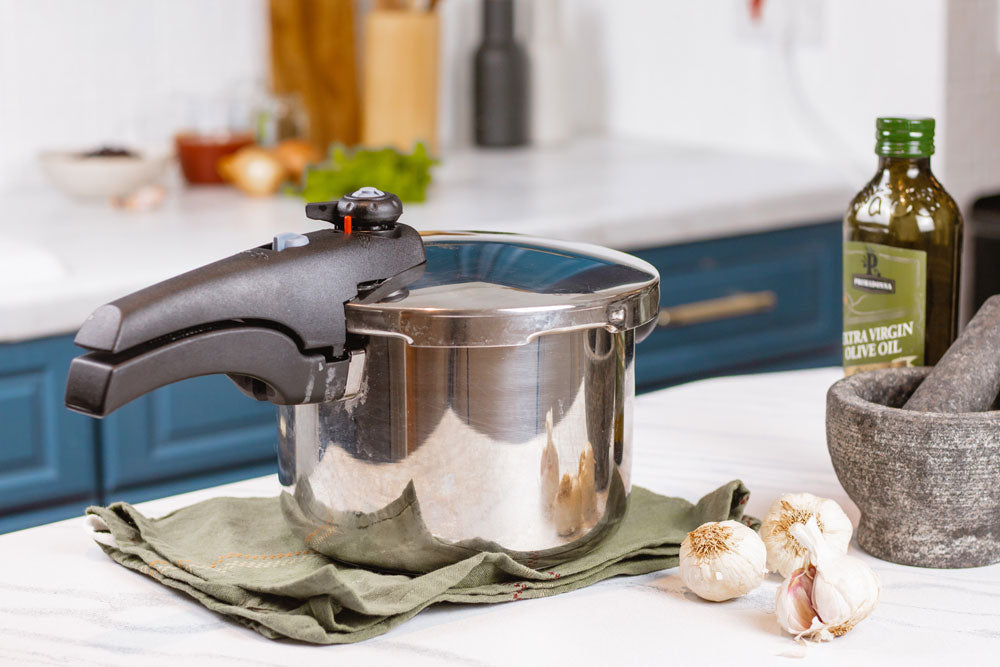 Pressure cooker on a kitchen counter