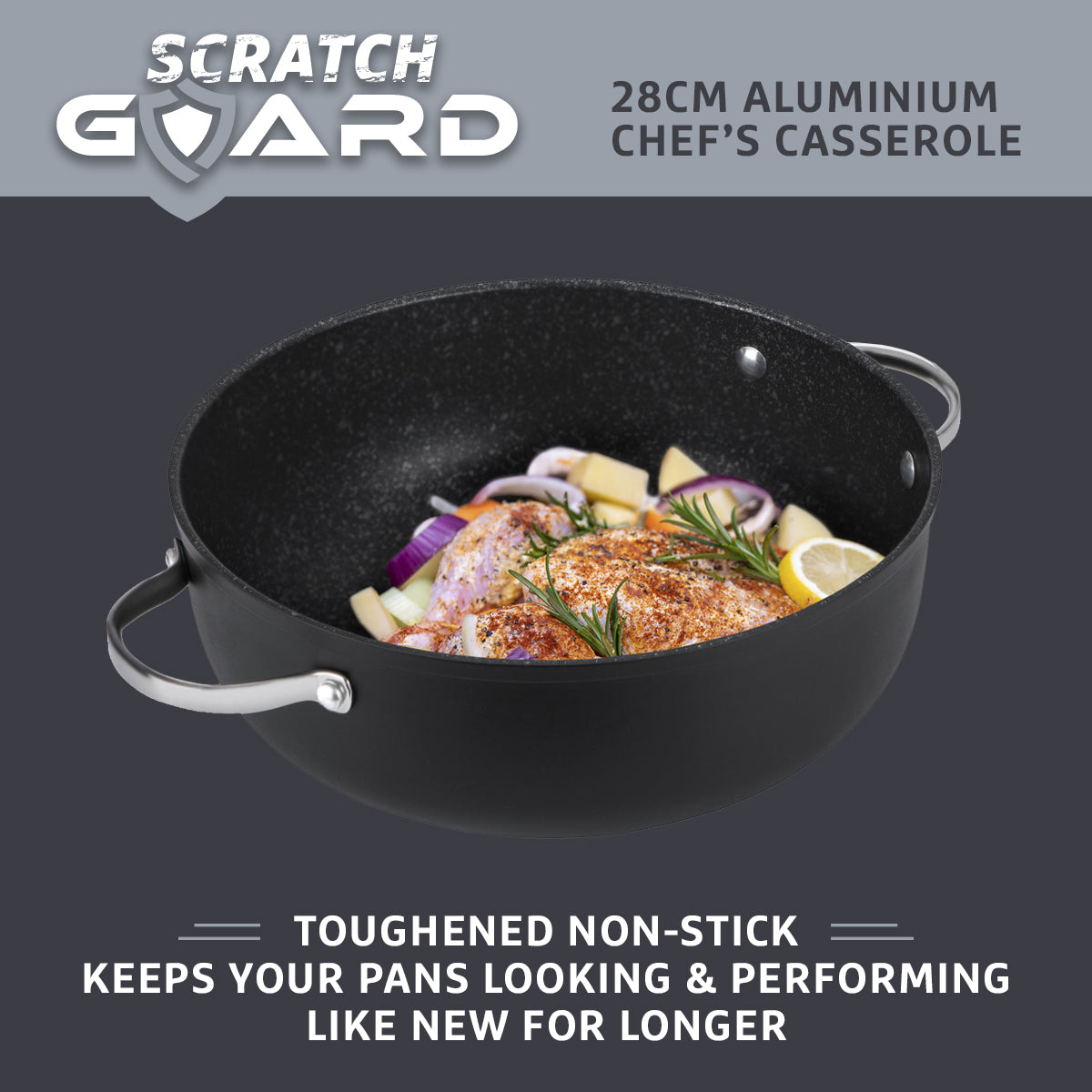 Prestige Scratch Guard Non-Stick Induction Casserole Dish & Lid - 5.7L/28cm