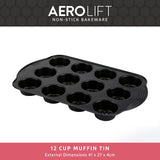 Prestige Aerolift Muffin Tin Black Non Stick Mould Baking Accessory - 12 Cup