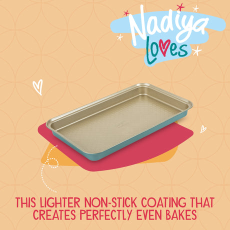 Prestige Nadiya Brownie Tin in Teal Oven Safe Non Stick Baking Pan - 13 x 7"