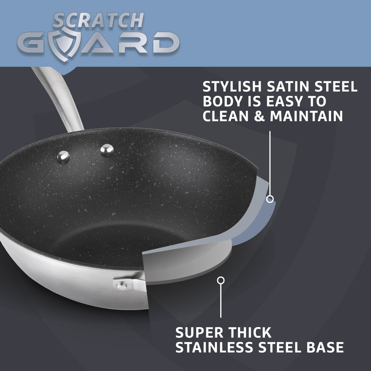 Prestige Scratch Guard Wok Pan Stainless Steel Modern Induction Fry Pan - 29 cm