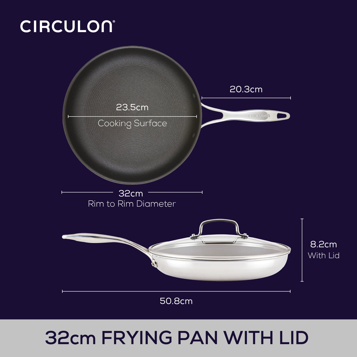 Circulon Stainless Steel Extreme Non-Stick Covered Skillet, 32cm