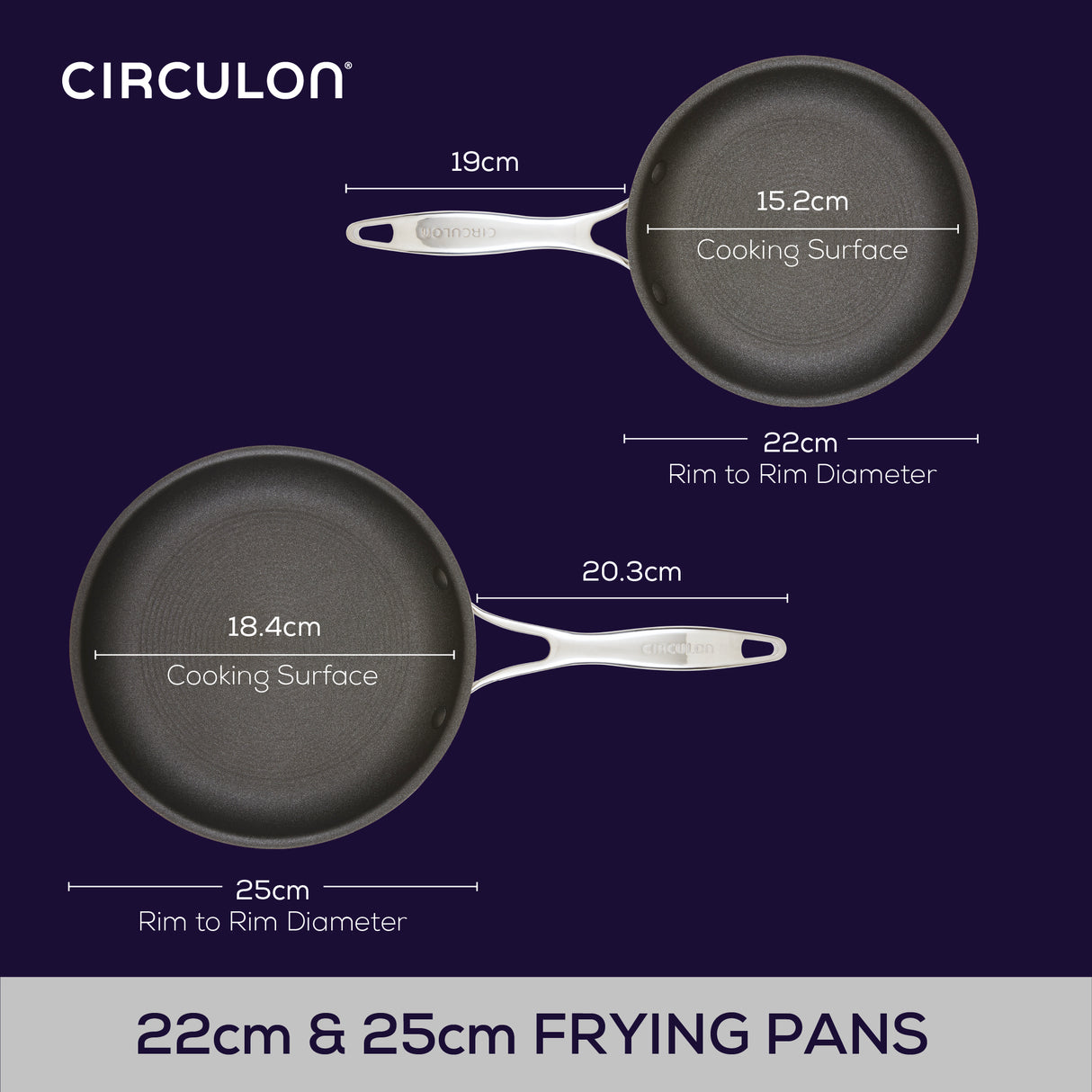 Circulon Stainless Steel Extreme Non-Stick Frypan Twin Pack, 22cm & 25cm