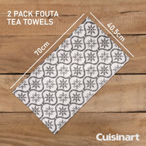 Cuisinart Fouta Tea Towels, 2 Piece Set, Grey Tile