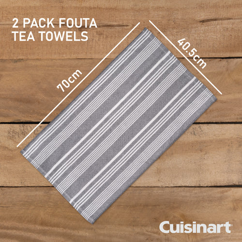 Cuisinart Fouta Tea Towels, 2 Piece Set, Grey Stripes