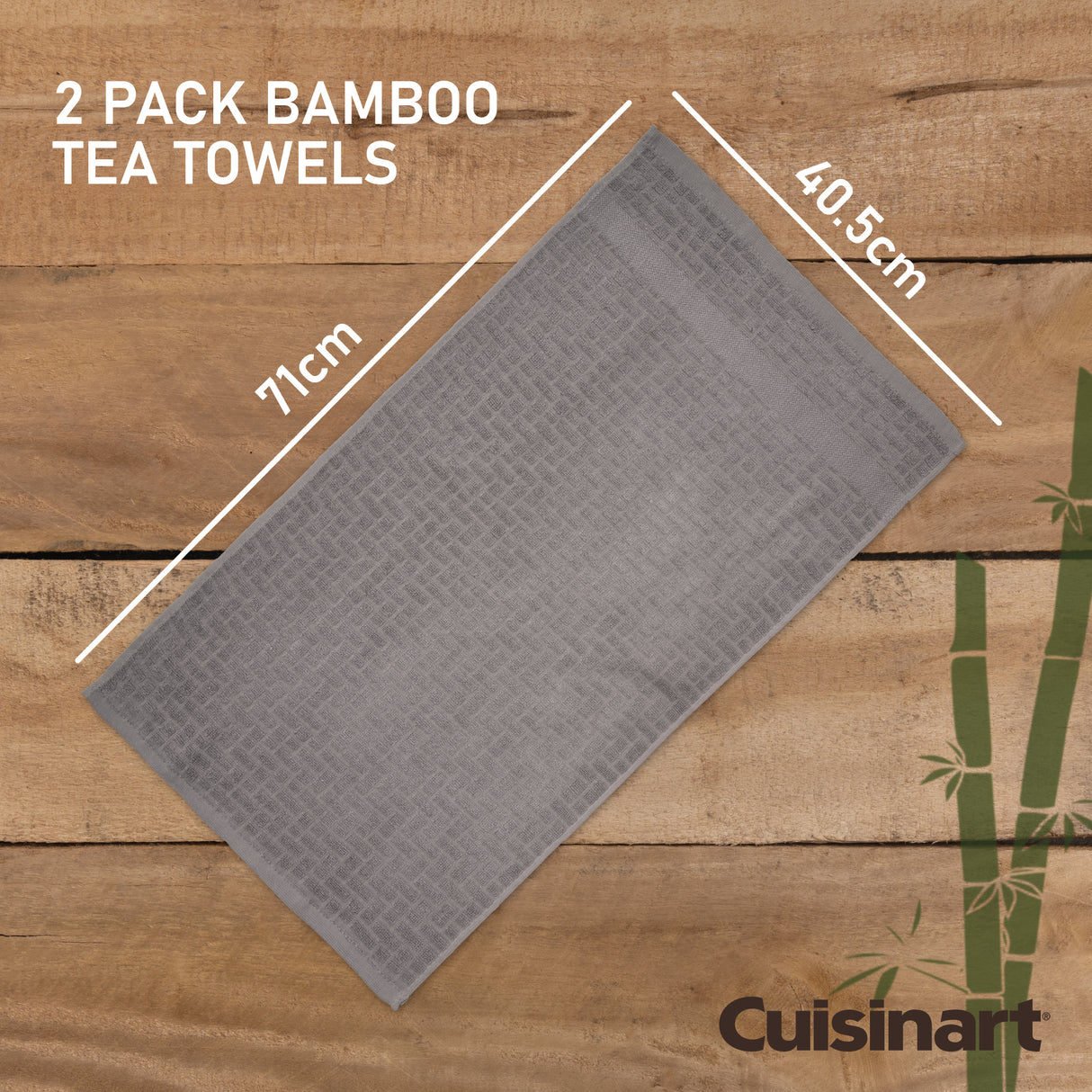 Cuisinart Bamboo Tea Towel, 2 Piece Set, Light Grey