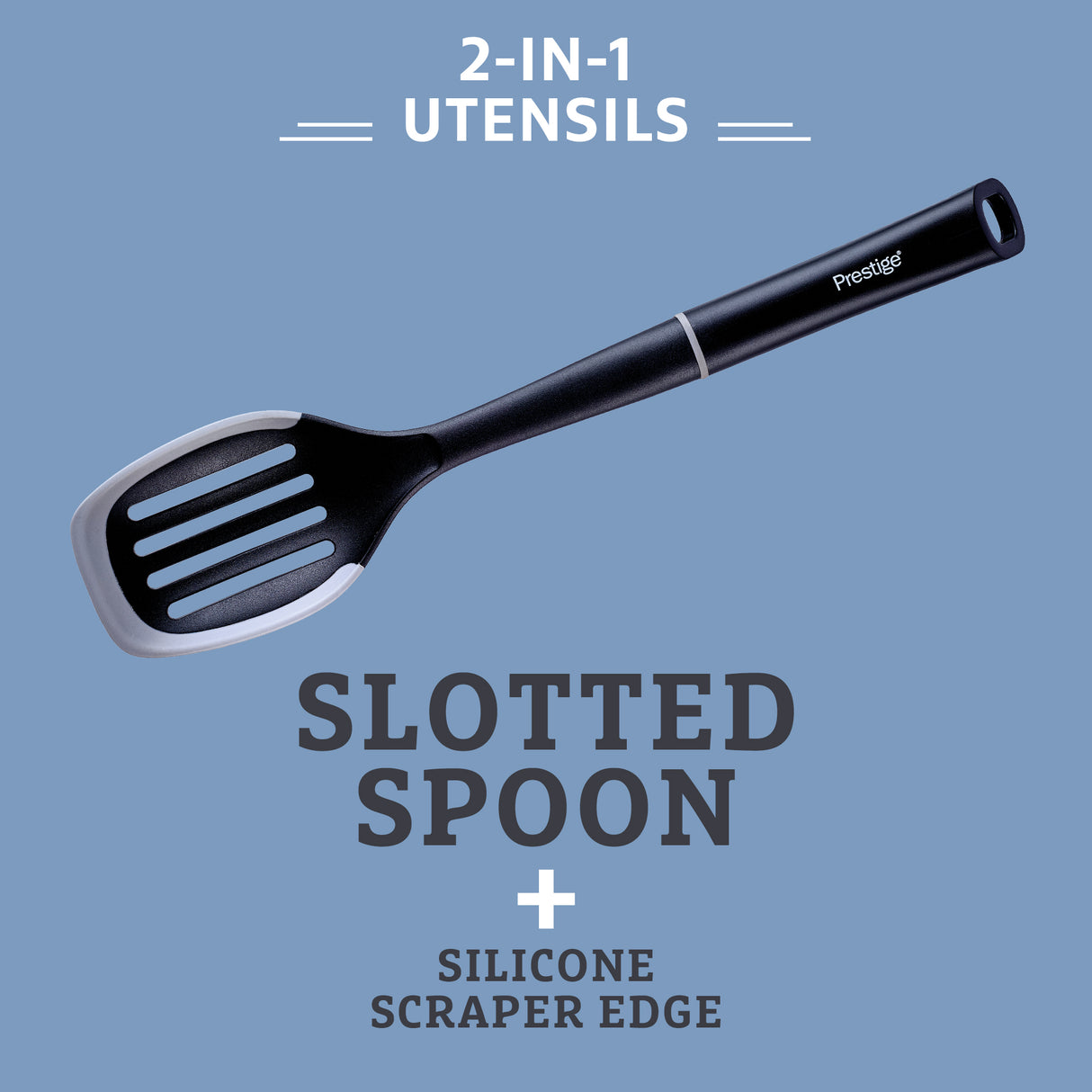 Prestige 2-in-1 Kitchen Utensil - Slotted Spoon with Silicone Edge