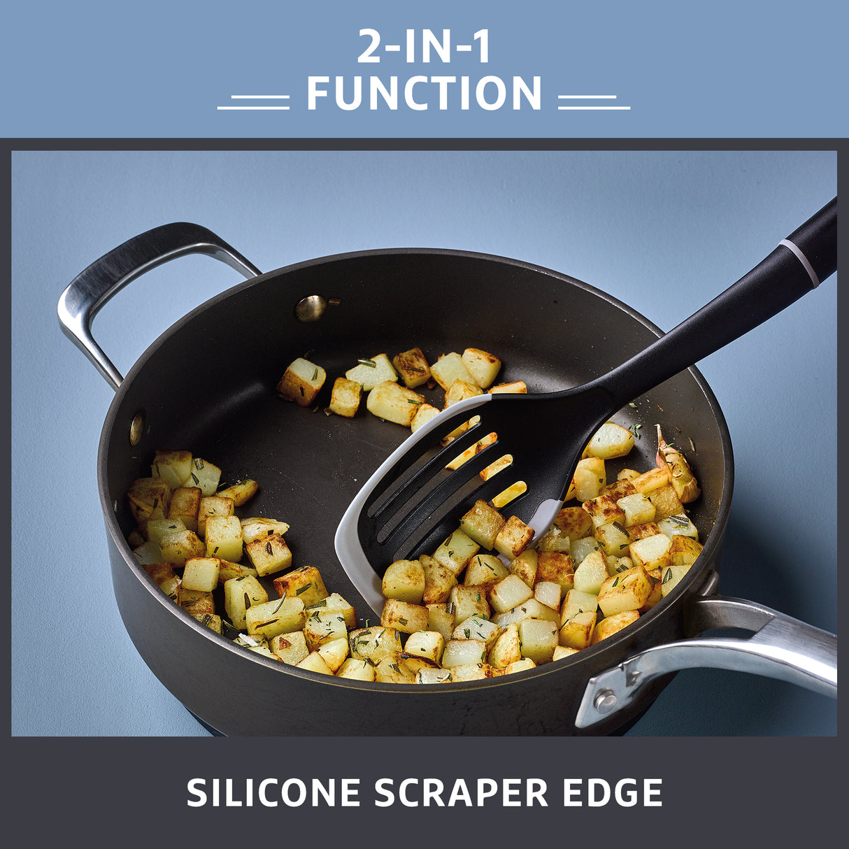Prestige 2-in-1 Kitchen Utensil - Slotted Spoon with Silicone Edge