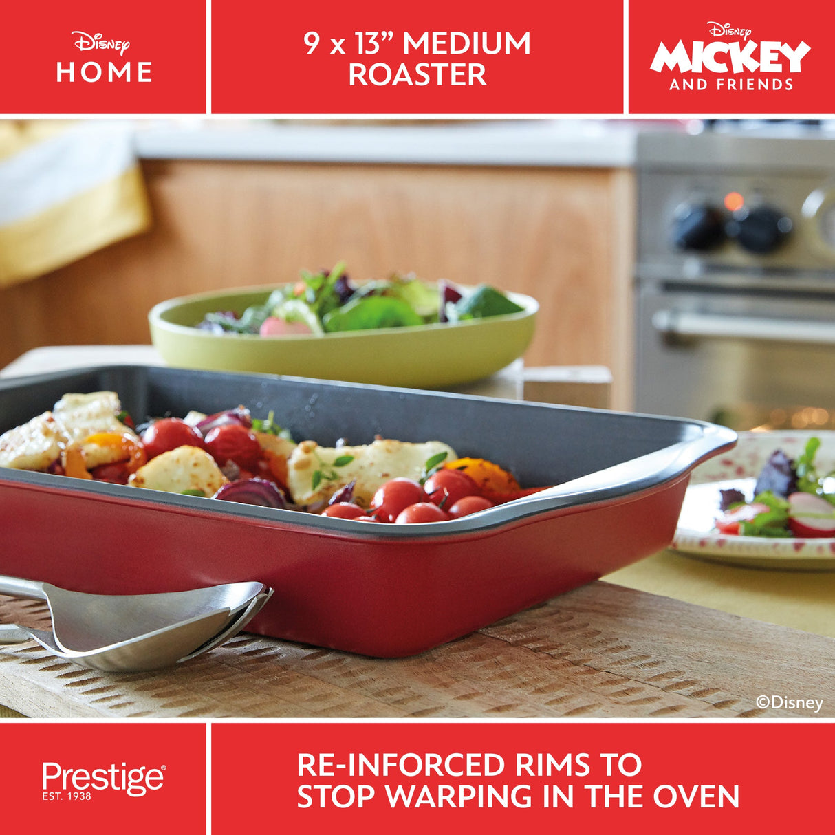 Prestige Disney Roaster Red Steel Non Stick Rectangular Roasting Dish - 9 x 13"