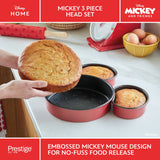 Prestige Disney Head Cake Tins Red Steel Non Stick Bakeware Set - Pack of 3