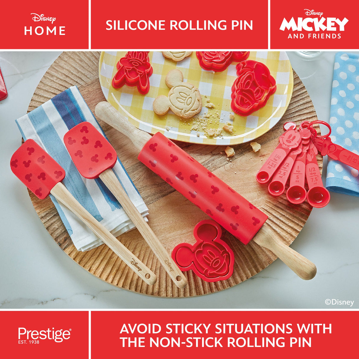 Prestige Disney Rolling Pin Red Silicone Non Stick Cooking Baking Accessory