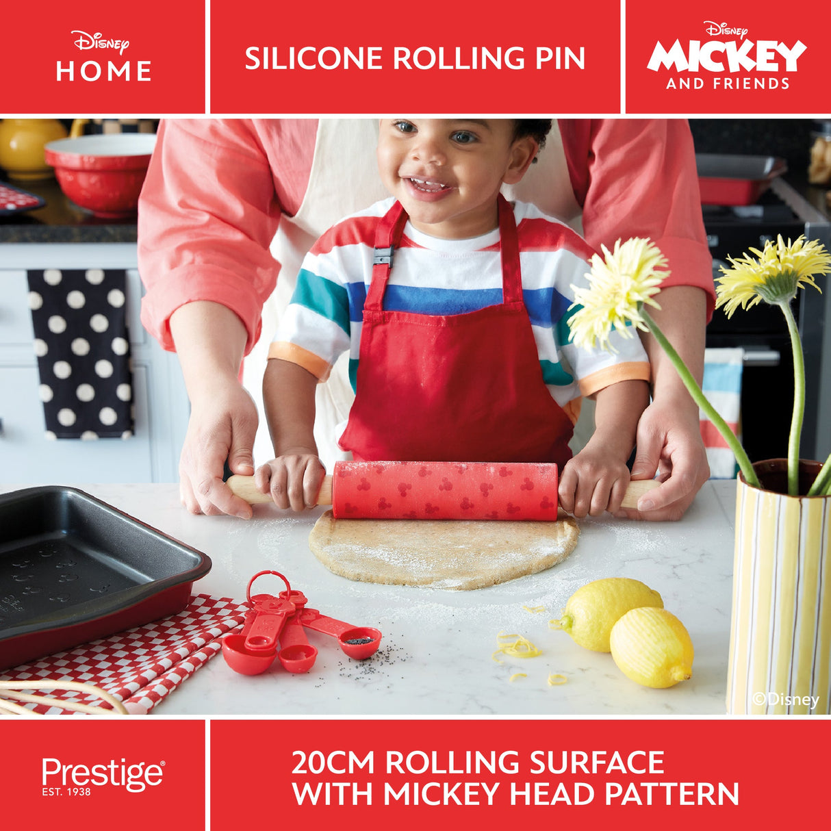 Prestige Disney Rolling Pin Red Silicone Non Stick Cooking Baking Accessory