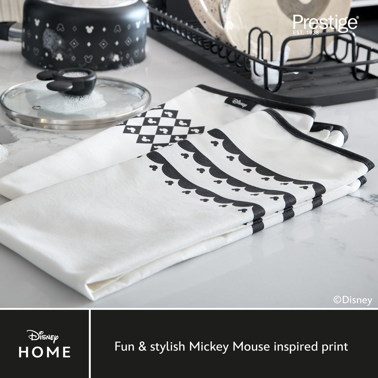 Disney Monochrome Mickey Mouse: Tea Towel Set - 2 Pieces