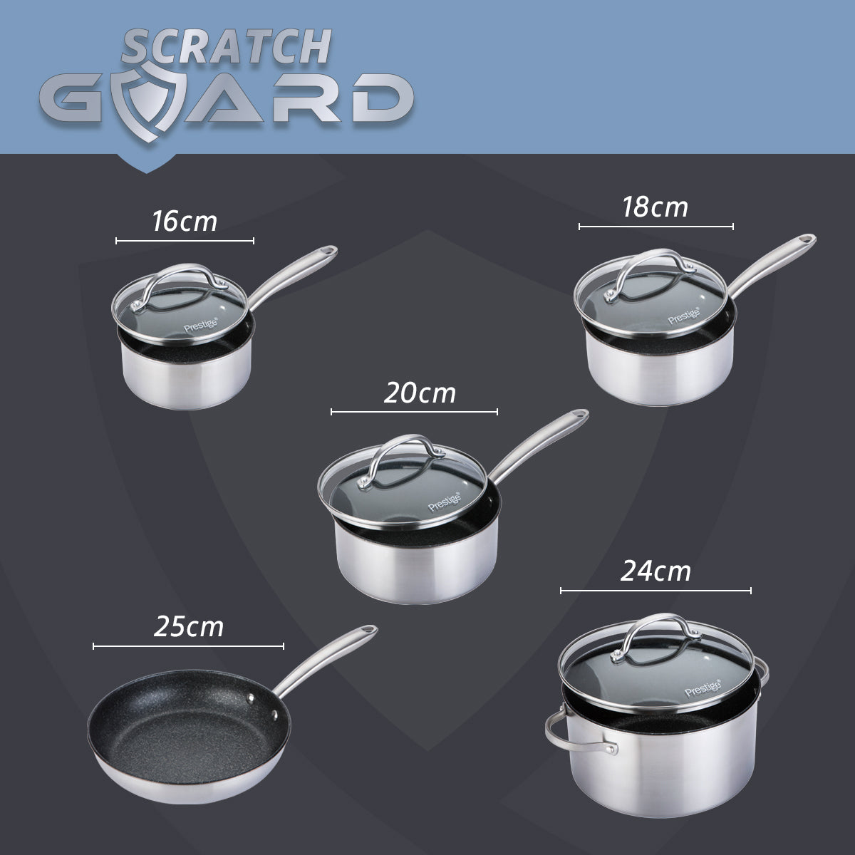 Prestige Scratch Guard Cookware Set in Stainless Steel Accessory - Pack of 5