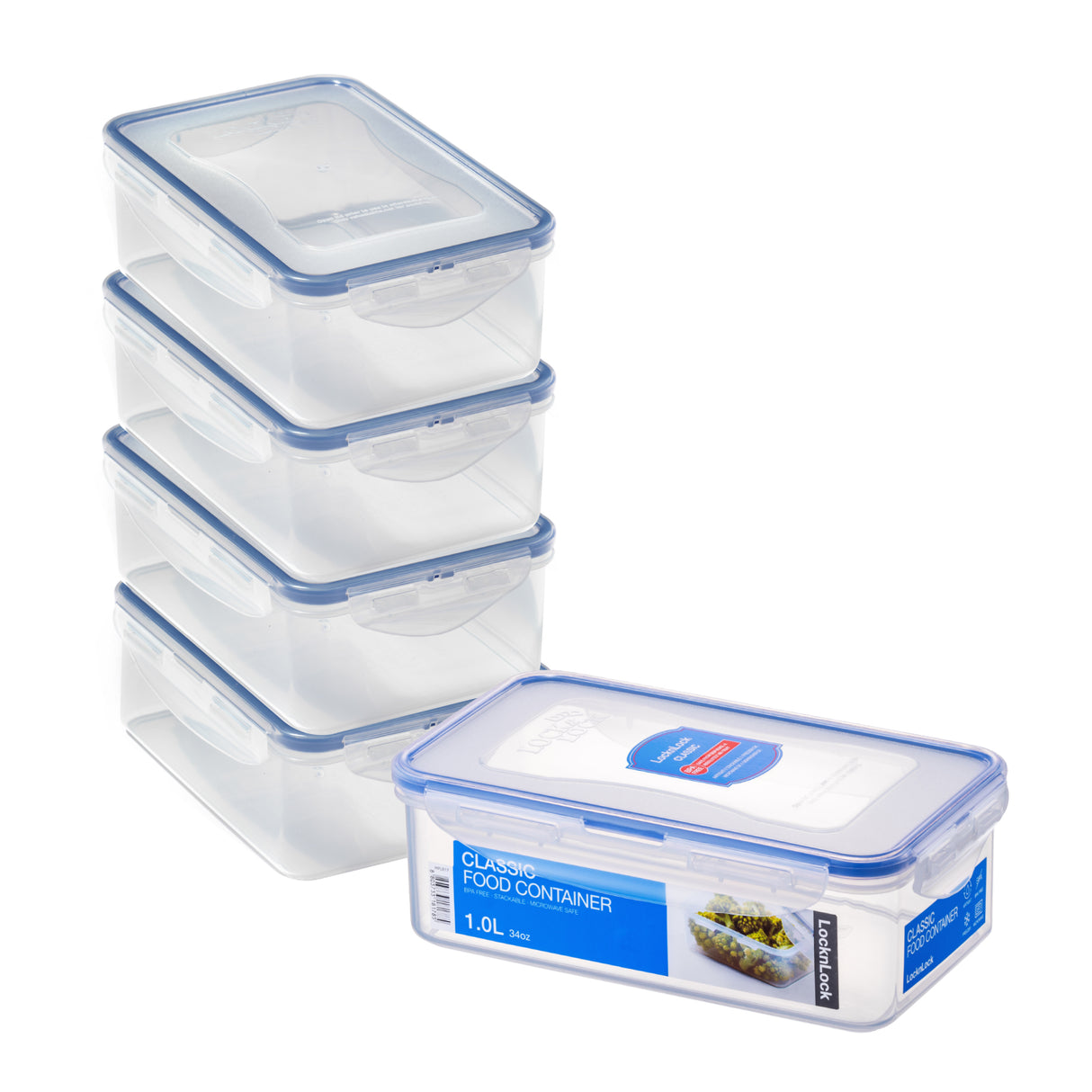 LocknLock Rectangular Food Containers with Lids, 5 x 1L