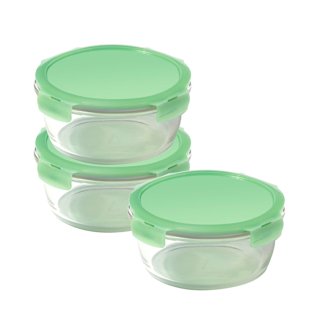 Round oven-safe glass containers